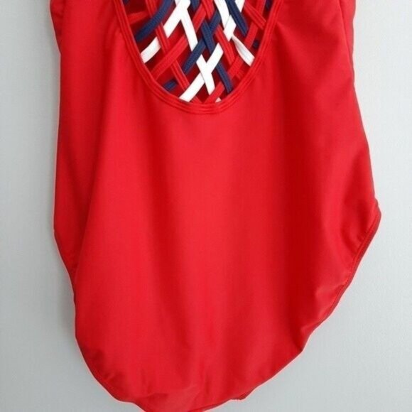 YMI One Piece Swimsuit Lattice Woven Back Red Sz L - Picture 7 of 10